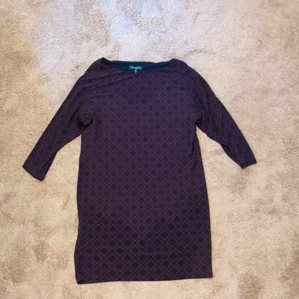 Lauren Ralph Lauren Purple Dress Size 14 Diamond Print Classic Event Designer